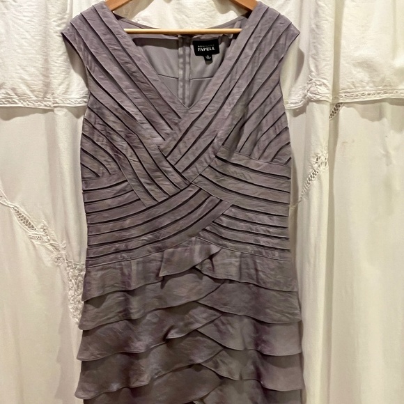 Adriana Papell - Silver shutter pleat dress- size 14 - Picture 2 of 6